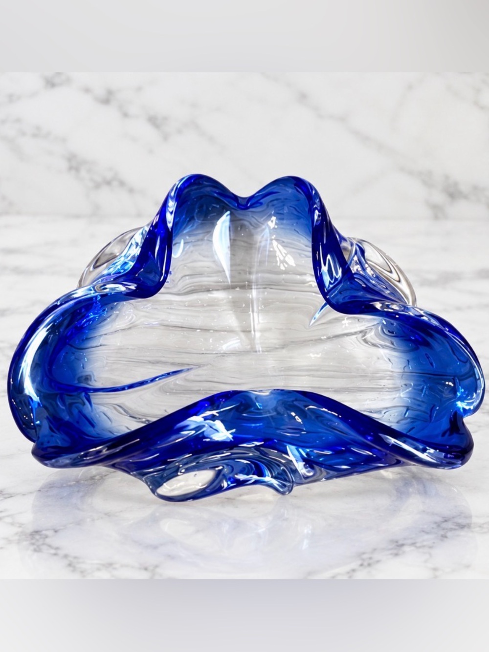Murano Blue And Clear Italian Art Glass Bowl/Ashtray